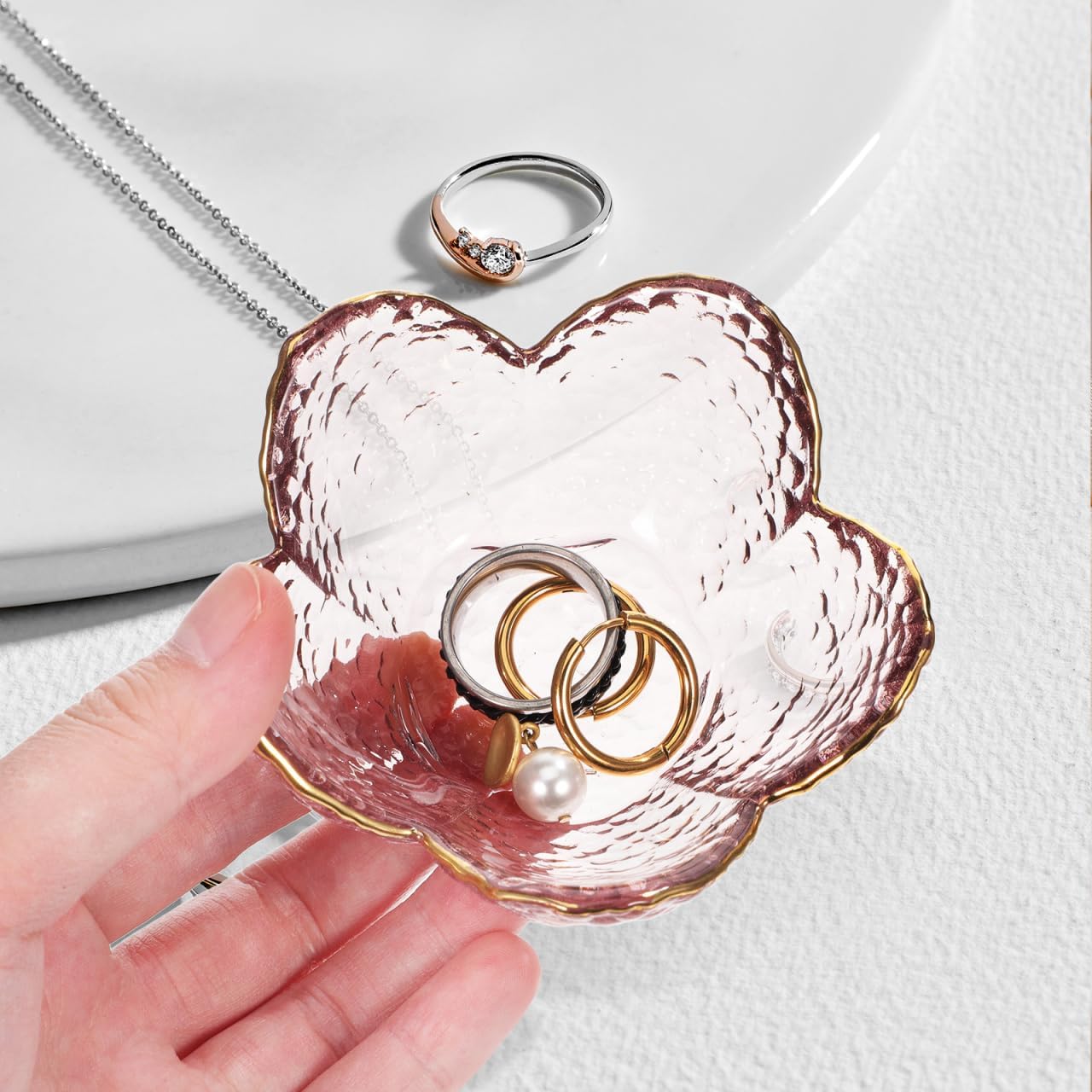Cherry Blossom Decorative Trinket Bowl Small Jewelry and Candy Dish Elegant Glass Plate