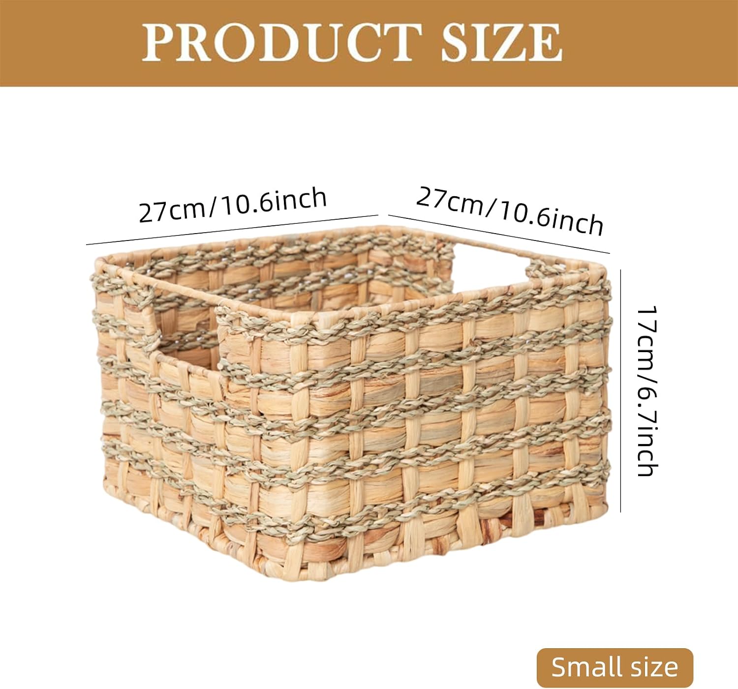 Metal Frame / Artisan Woven Rustic Organizer / 10.6 x 10.6 x 6.7 / Small