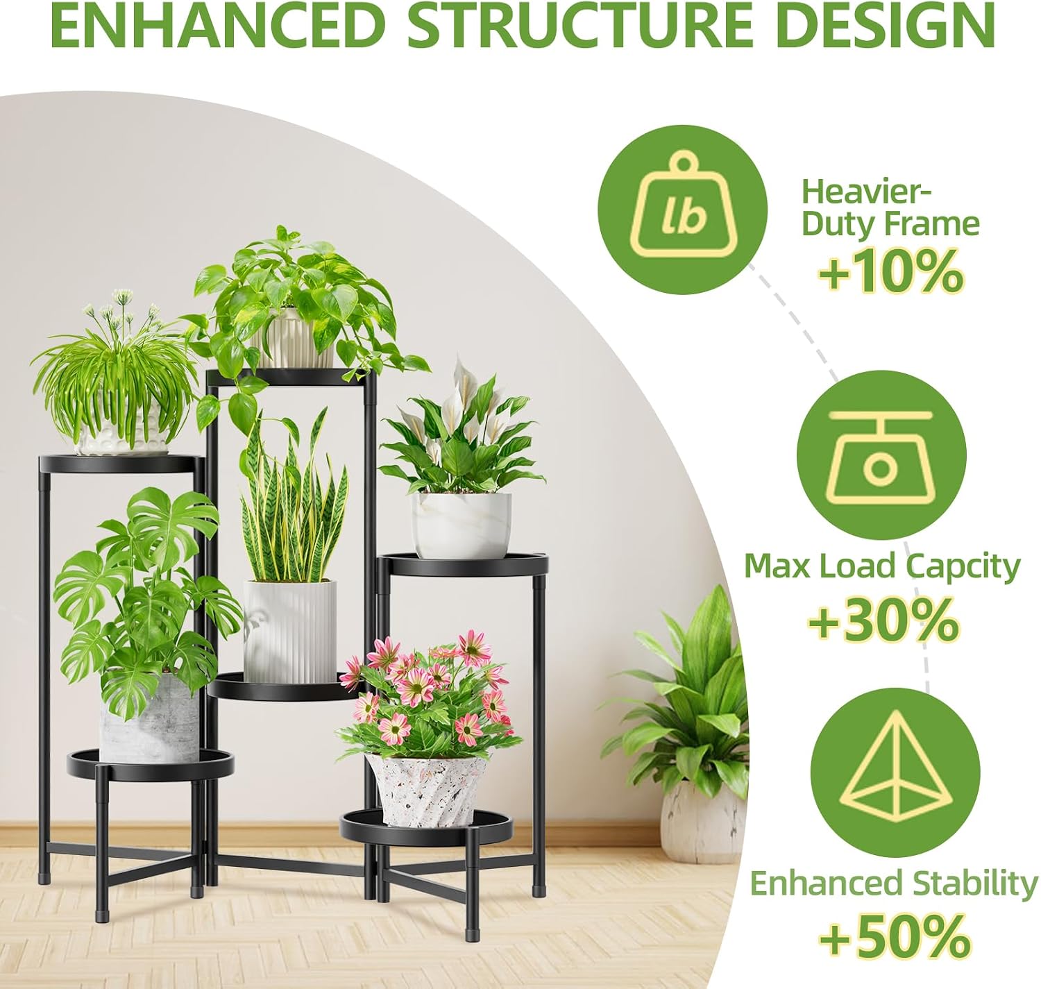 iDavosic.ly 6 Tier Large Plant Stand Indoor Outdoor, 10 In Wide Tray, Black | Tiered Metal Corner Heavy Duty Multiple