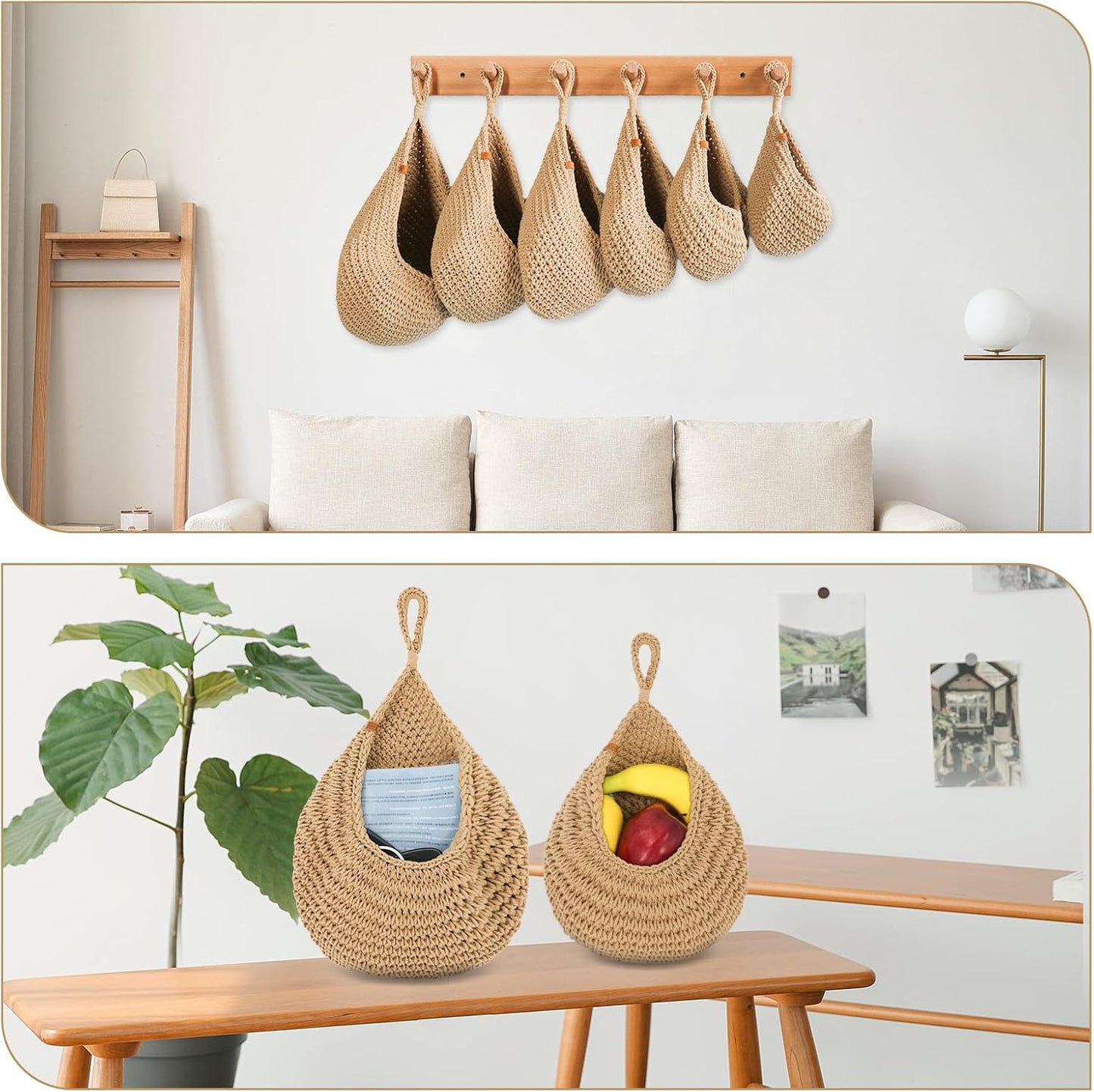 Boho Wall Hanging Basket / Brown / Set of 6