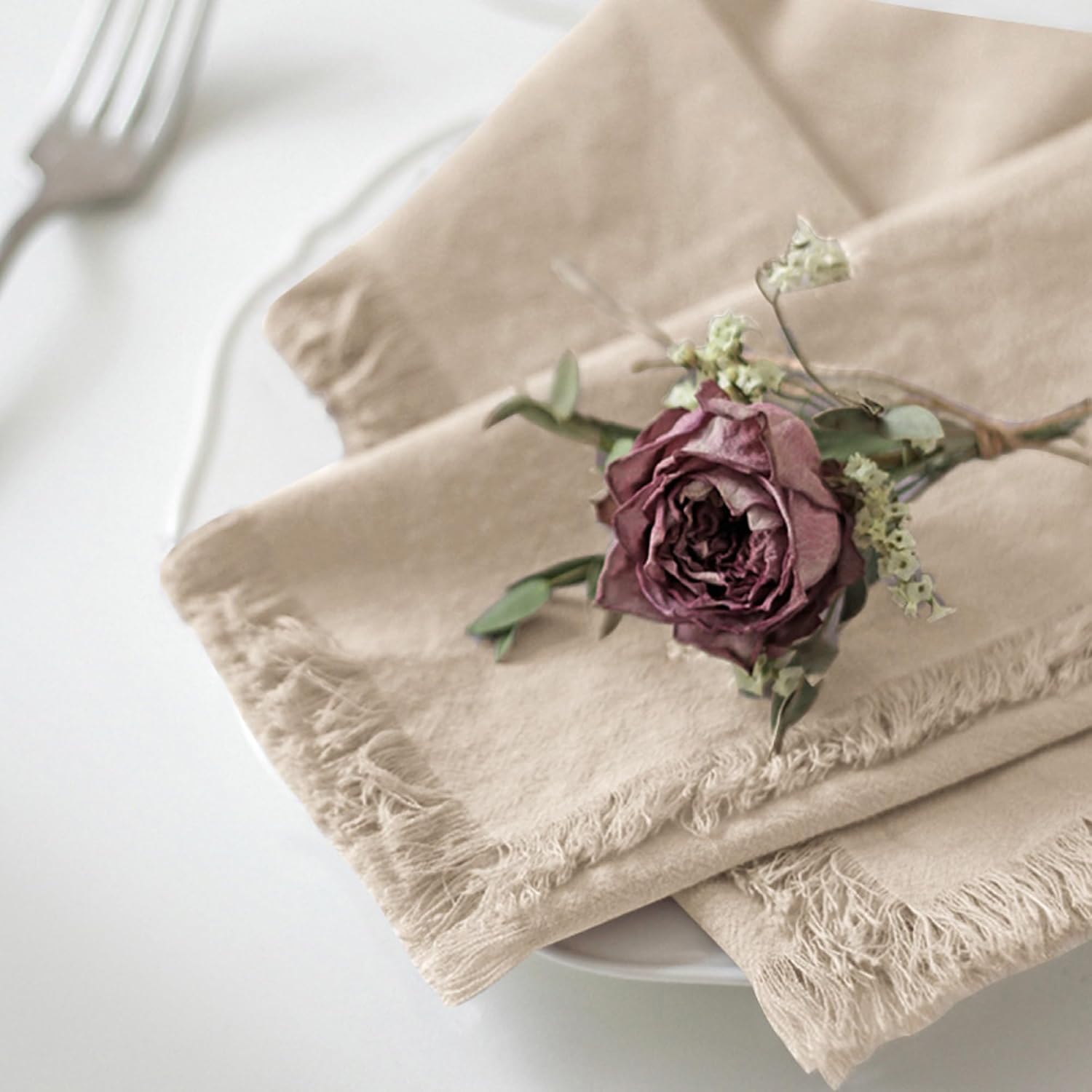 Handmade Cloth Napkins 100% Cotton Napkins with Fringe，Delicate Handmade Cloth Napkins for Dinners, Parties, Weddings