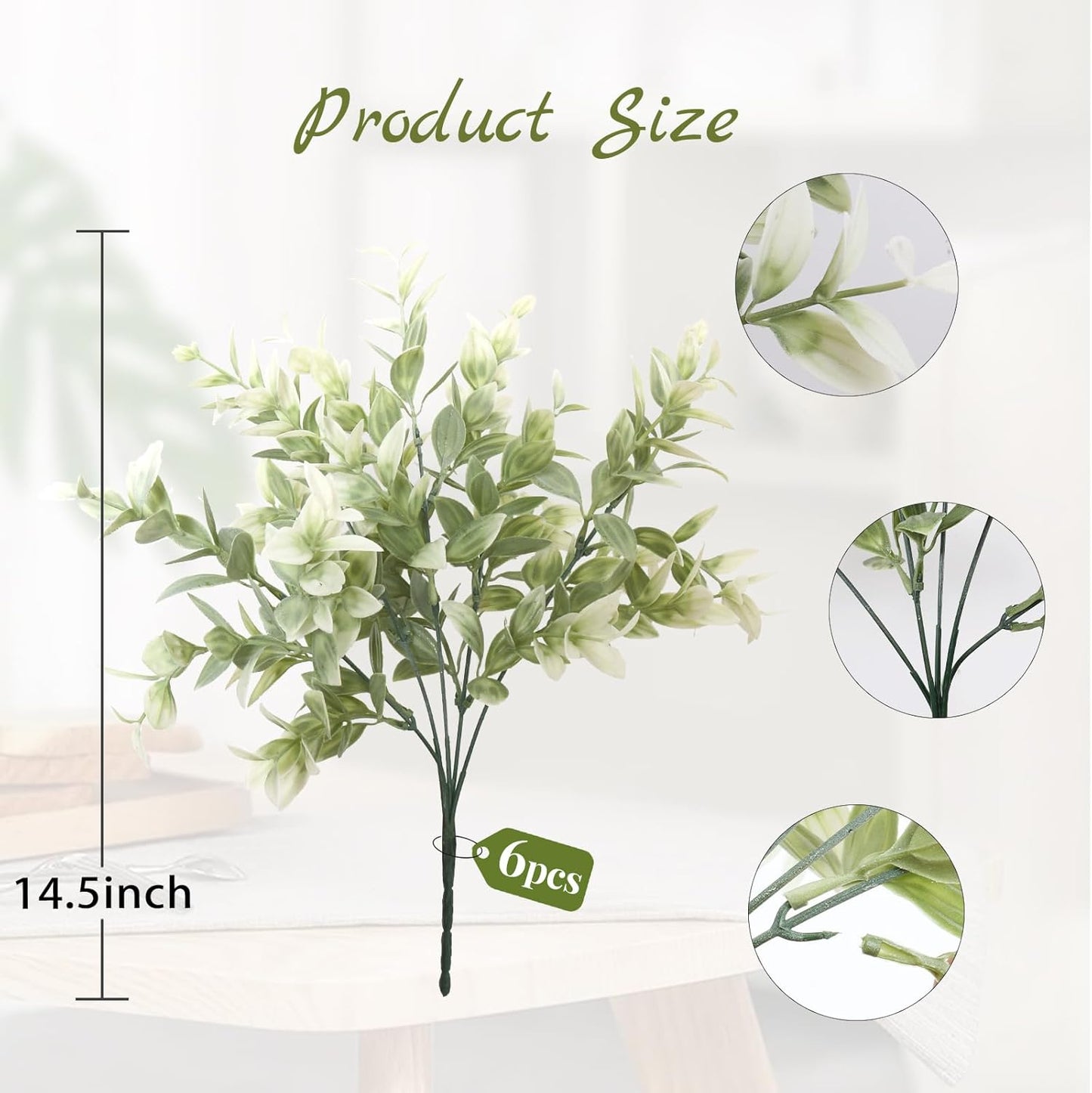 14.5" Fake Lucky Bamboo Leaves Faux Outdoor Plants UV Resistant Plastic Shrubs / White