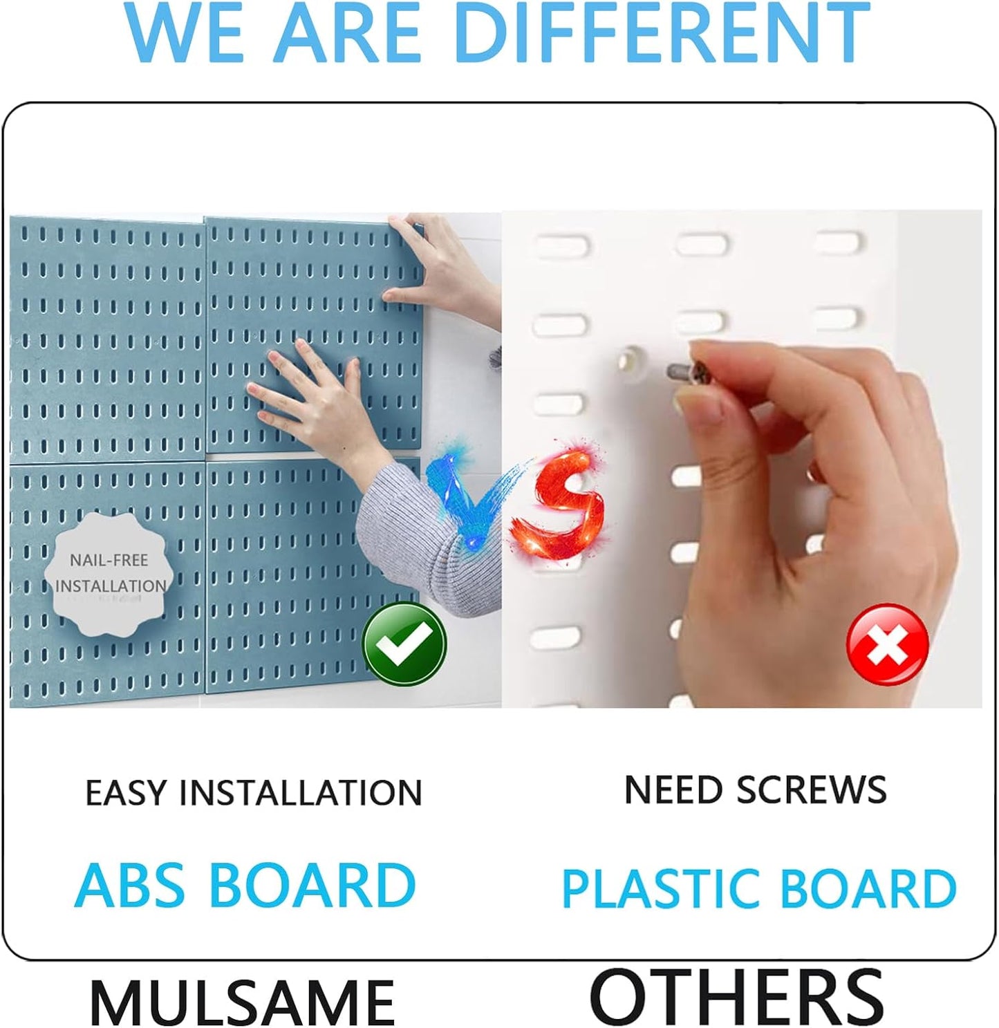MULSAME Pegboard Combination Kit, 25.2" x 25.2" Wall Mounted Storage Set with 4 Pegboards & 20 Accessories Hanging, Peg