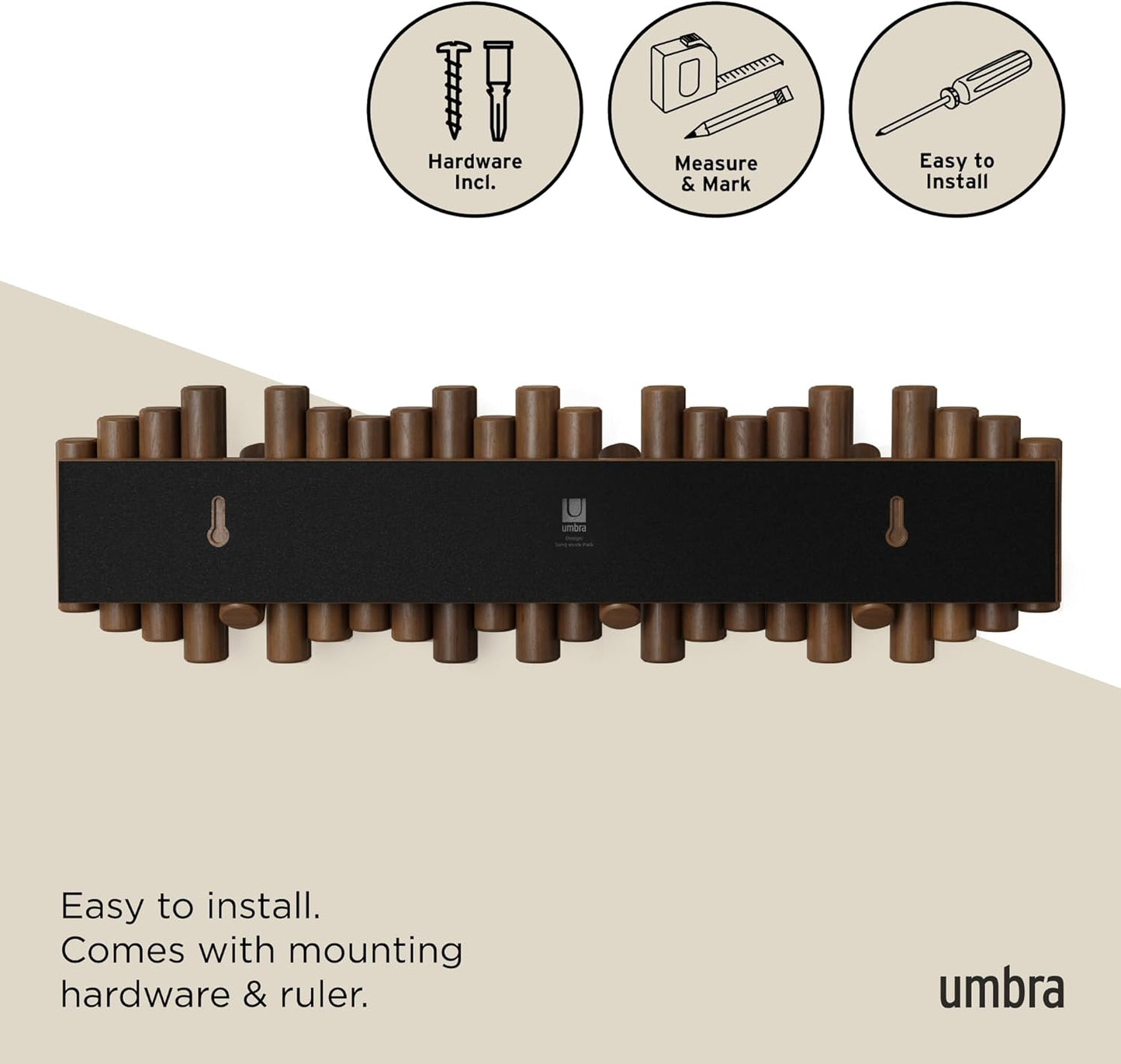 Flip-Down Wooden Hooks / Walnut / 8-hook