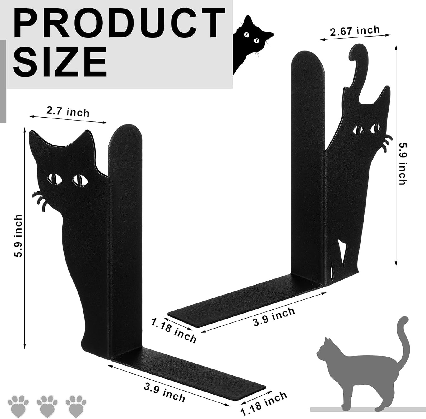 Peeping Cat Bookends Metal Book Ends / Lovely Cat / Set of 2