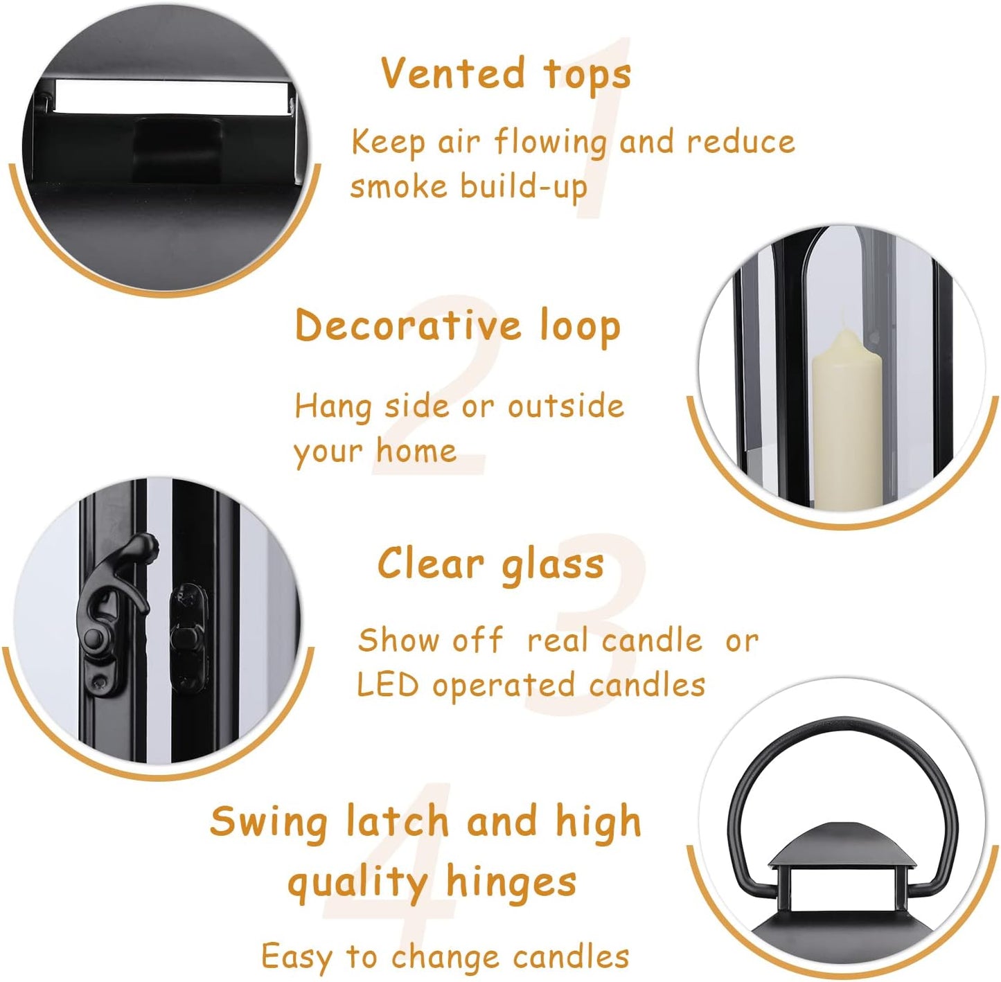 Bdor 16 Inch Outdoor Indoor Lantern Decor Black Metal Candle Lantern 1 Pack | Tempered glass panels, sturdy metal
