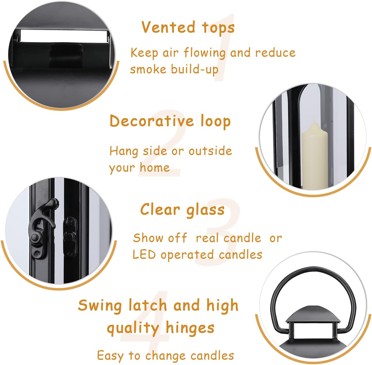 Bdor 16 Inch Outdoor Indoor Lantern Decor Black Metal Candle Lantern 1 Pack | Tempered glass panels, sturdy metal