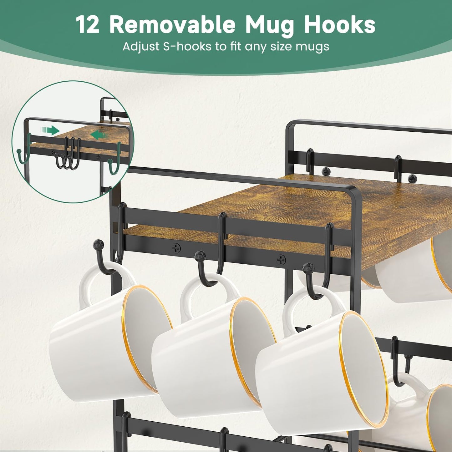 EsLuker.ly Coffee Mug Cup Holder Tree Bar Station Organizer, 2 Tier | Mug Stand Rack for Countertop Kitchen, Storage