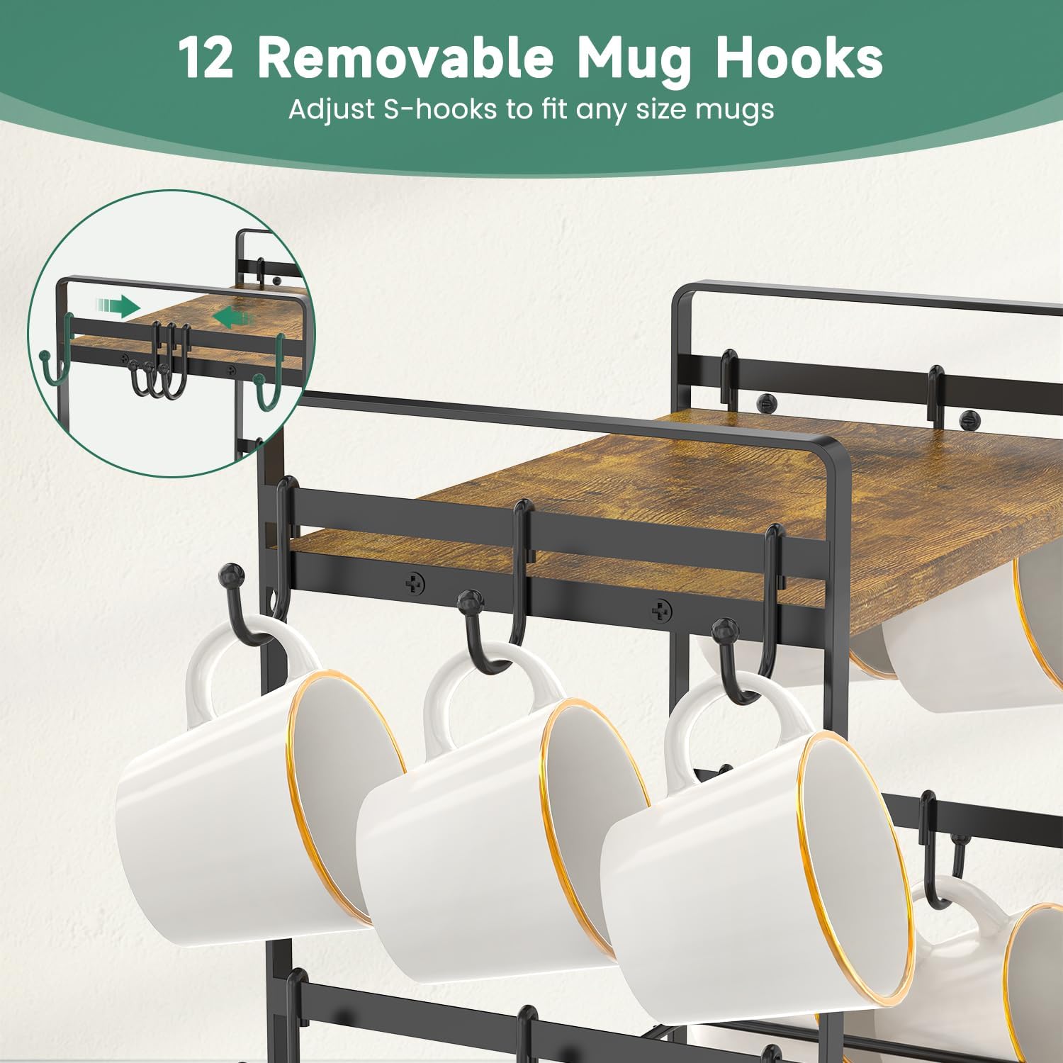 EsLuker.ly Coffee Mug Cup Holder Tree Bar Station Organizer, 2 Tier | Mug Stand Rack for Countertop Kitchen, Storage