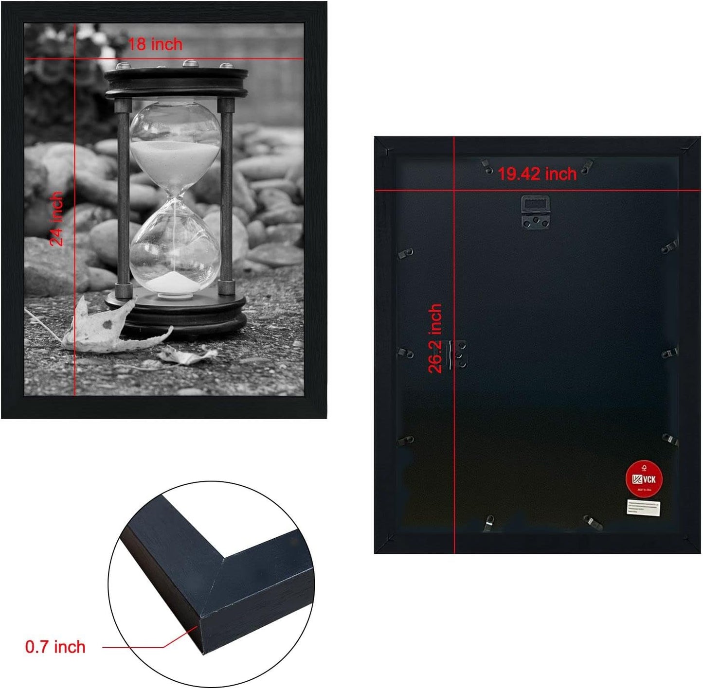 VCK 18x24 Poster Frame, Black Wood Picture Frame for Wall Display, 1 Pack | Gallery-Quality, Wide Thick Border