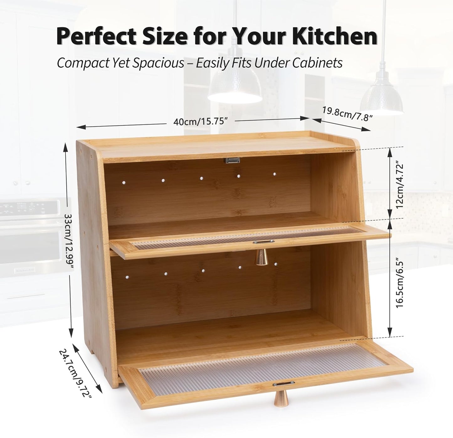 Bread Box with golden knobs Double Layer Vitamin Bottle Organizer | Grip Bottom; Great Looking; Metal Handle; Back