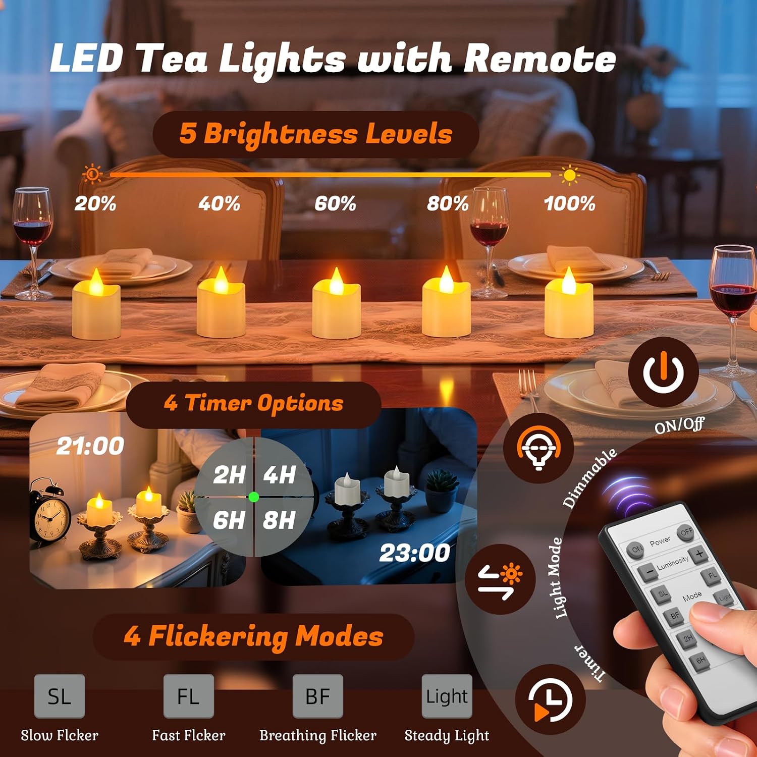 PChero Rechargeable Flameless Candles with Remote Timer & Charging Base | 12 Pack Votive Candles Battery Operated Tea