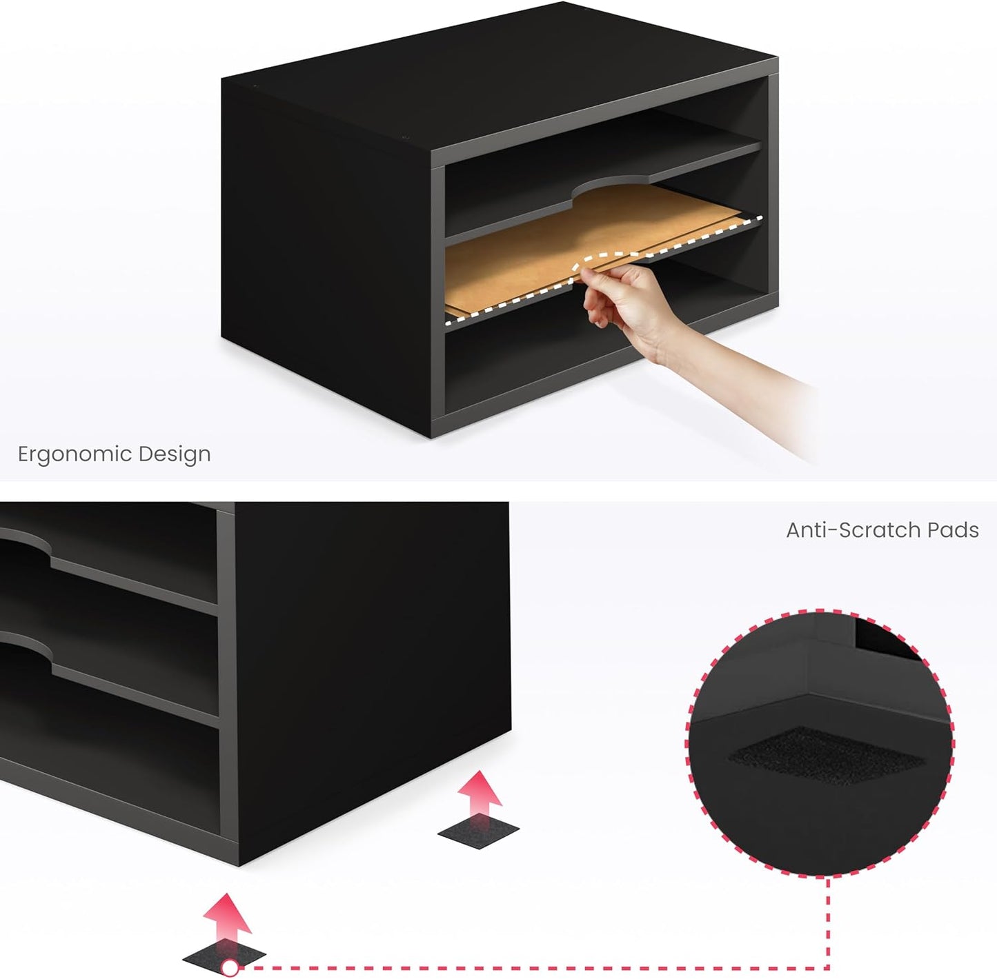 Ballucci File Organizer, 3-Tier Document Paper Sorter, Stackable Wood Desk Organizer, Mail Sorter and Monitor Stand