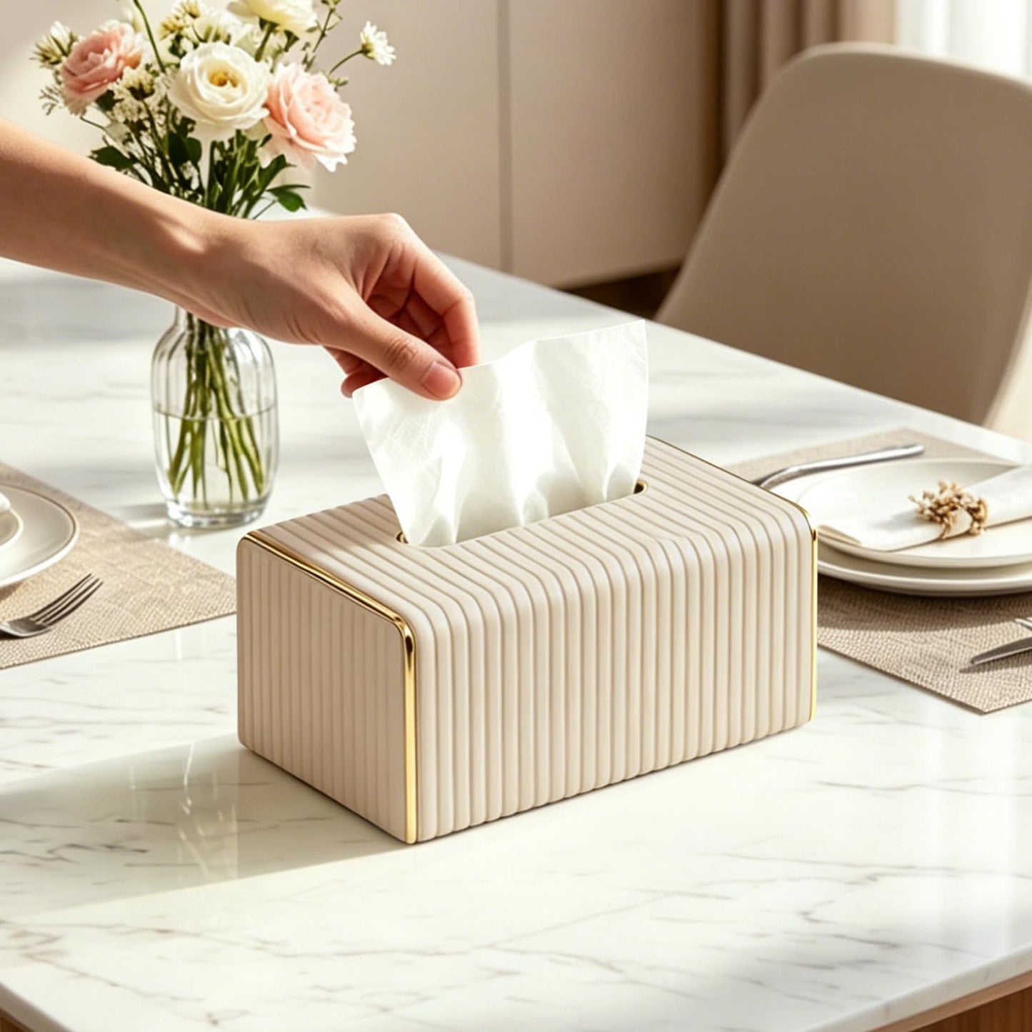 Tissues Holder / Apricot Tissue Box Cover / Beige / Rectangle