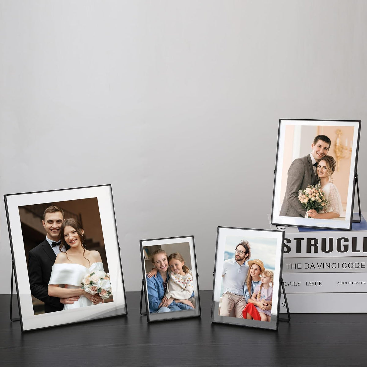 Black 8x10'' Floating Frame Set of 2,For Photo Sizes (5x7'',6x8'' 7x9''),Beautiful Metal Beaded Frames Adjustable