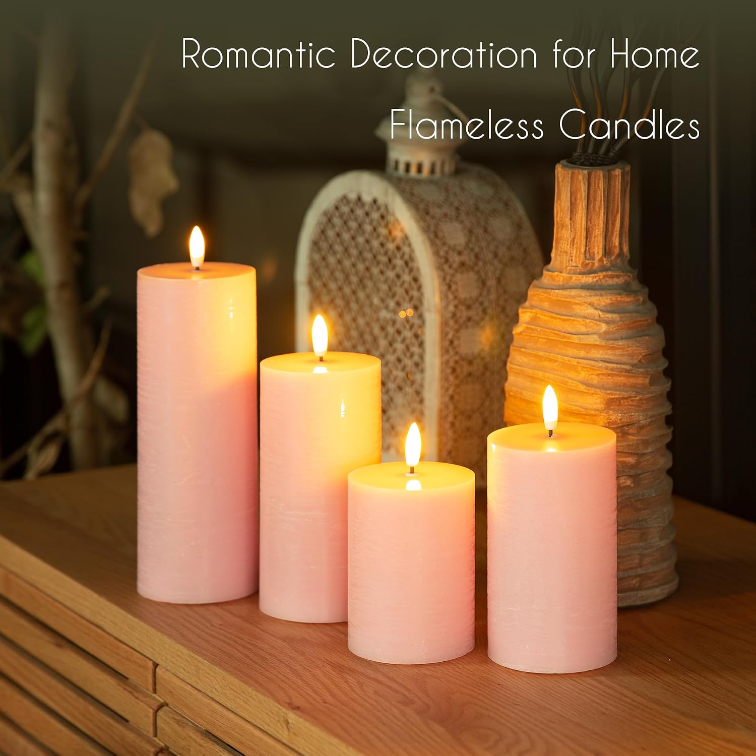 LUSHARBOR Flameless Candles, 4 Pack Battery Operated Candles with Remote, Real Wax LED Fake Candles with Timer