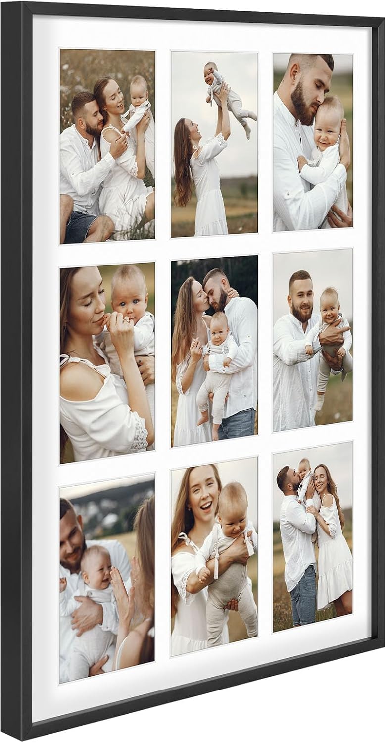Golden State Art 13.6x19.7 Collage Frame for 9 4x6 Photos Black 2 Pack | Aluminum Picture Frame with Real Glass Front