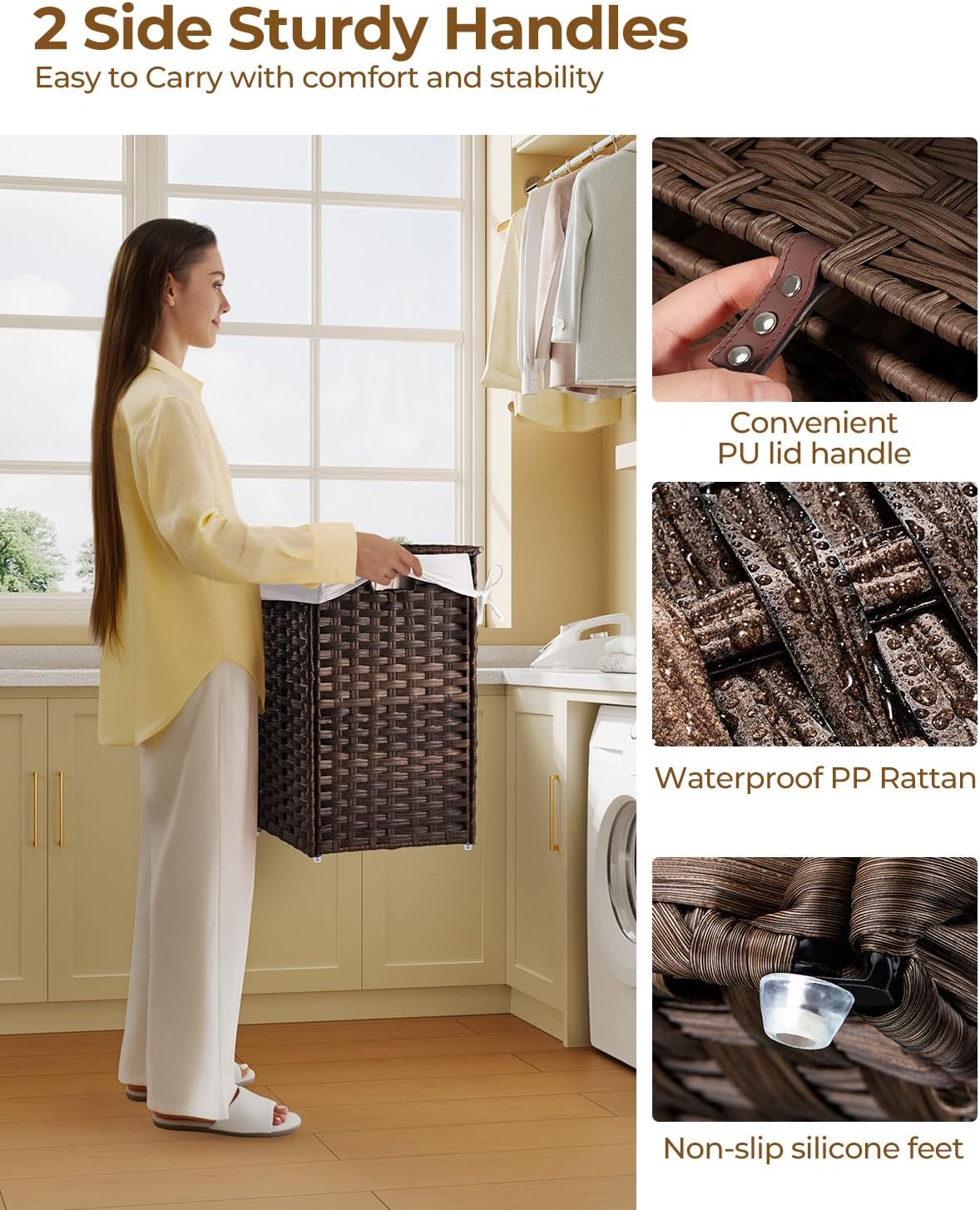 2 Removable Liner Bags & 2 Mesh Laundry Bags / Brown / 13.4 x 13.4 x 21.7 / 60L
