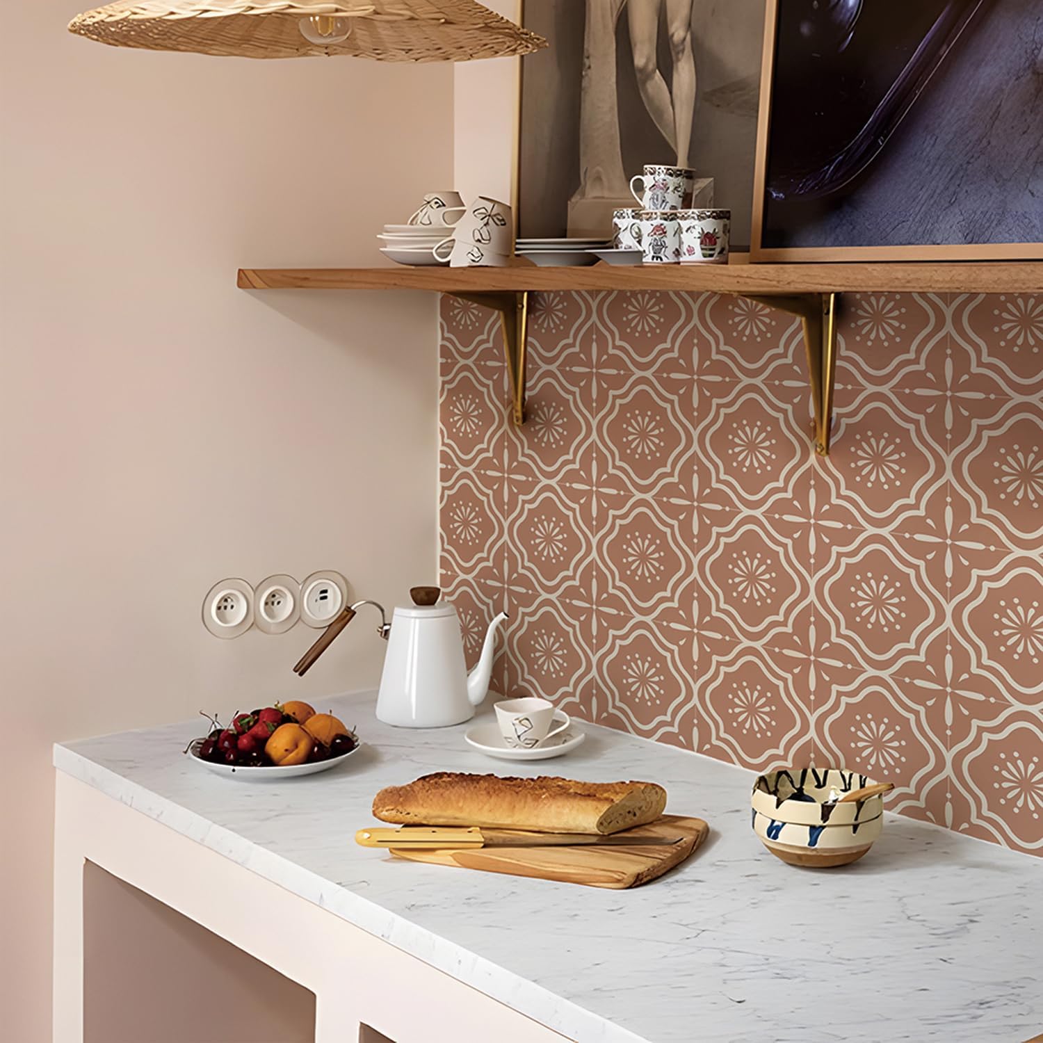 in Flora Moroccan Tile Stickers Peel and Stick Self Adhesive Decorative / 7.87 x 7.87 / Set of 10