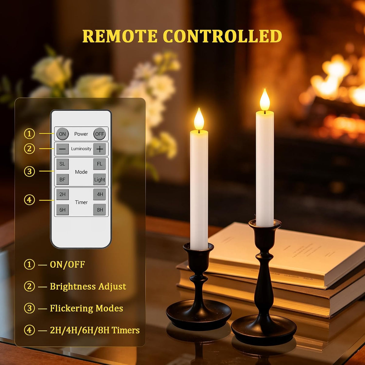 SoulBay 10pcs Flameless Rechargeable Taper Candles, Bright Realistic Flickering LED Electric Candlesticks with Charging