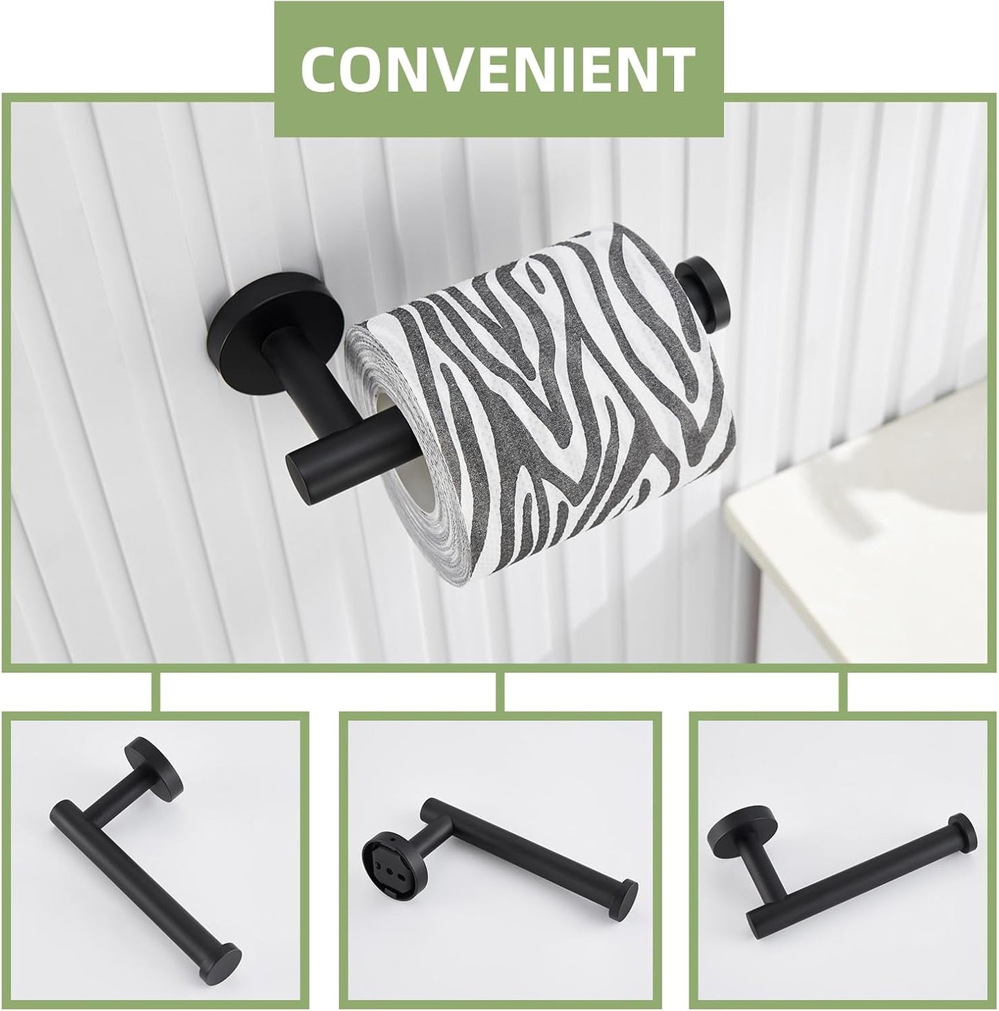 Angle Simple Bathroom Hardware Set Matte Black, Bathroom Accessories 4 Pcs | SUS304 Stainless Steel, Bath Fixture Set
