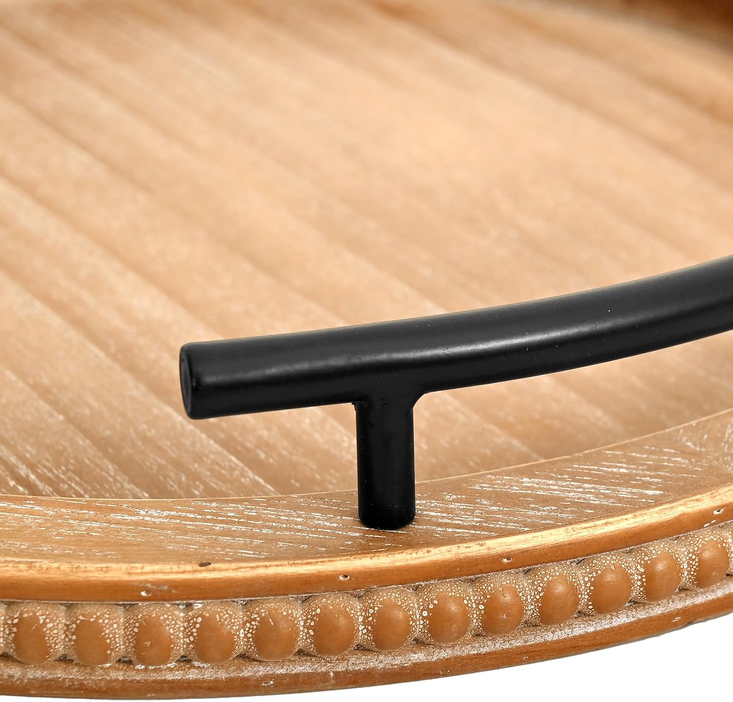 Wooden Beaded Serving Tray / Brown / Set of 13