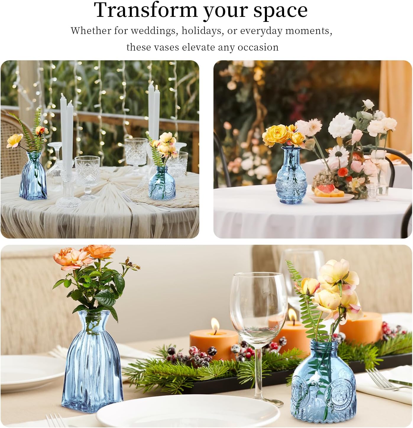 Crystal Vintage Vase Set / Blue / Set of 16