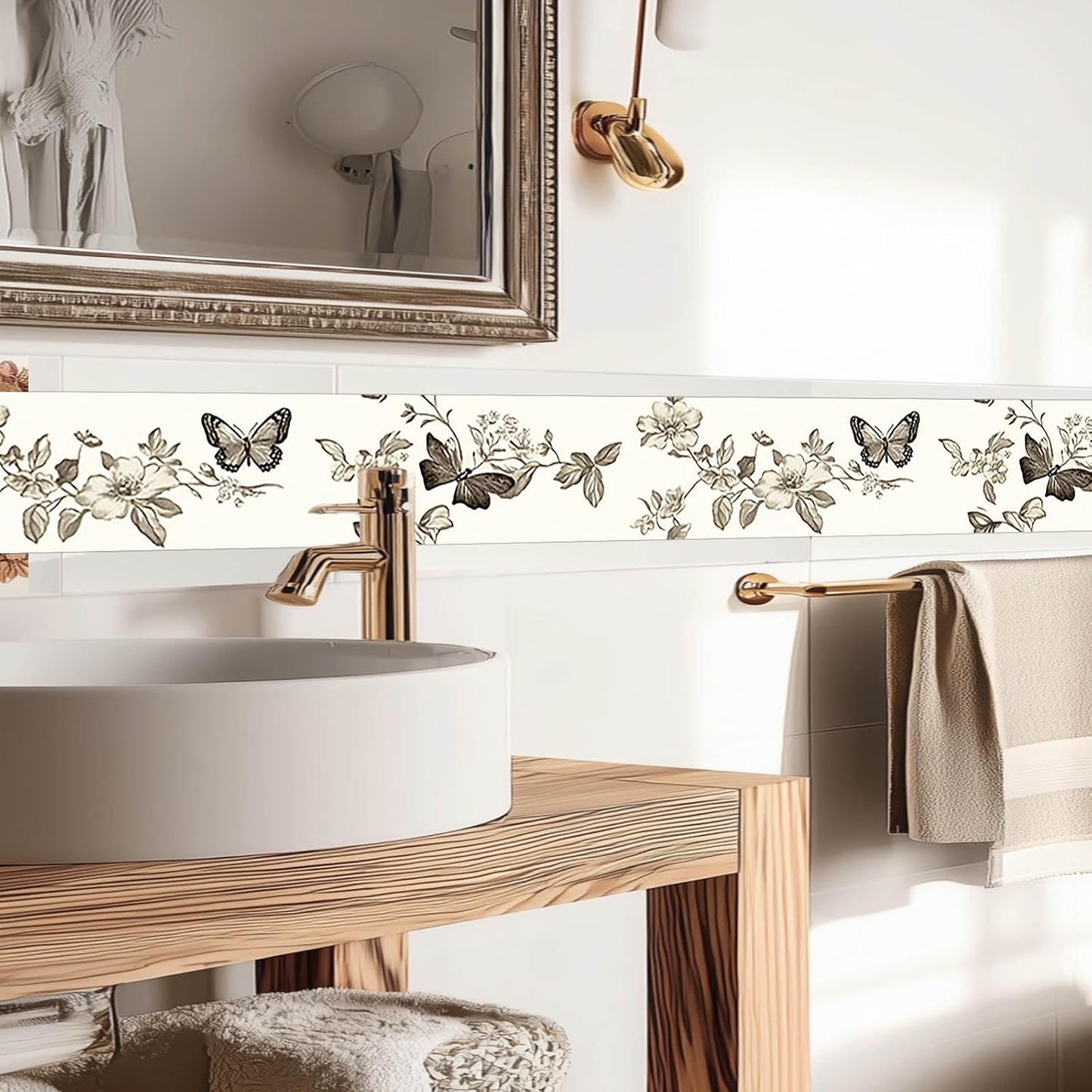 Wallpaper Border Peel and Stick PVC Vintage Butterfly / Vintage Butterfly Flower / 4 x 196