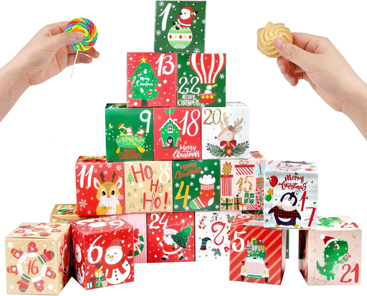 ONESING 24 Pcs DIY Christmas Advent Calendar Boxes for 2026, 24 Days Countdown Calendar Gift for Adults and Kids Christmas Cardboard Number Boxes Make & Fill Your Own Advent Calendar Boxes