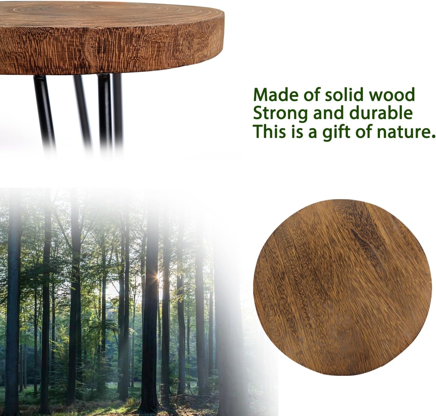 OBTAIN Plant Stand Indoor Outdoor Wood Mid Century Plant Stand for Indoor Plants, Modern Plant Table Round Plant Stool