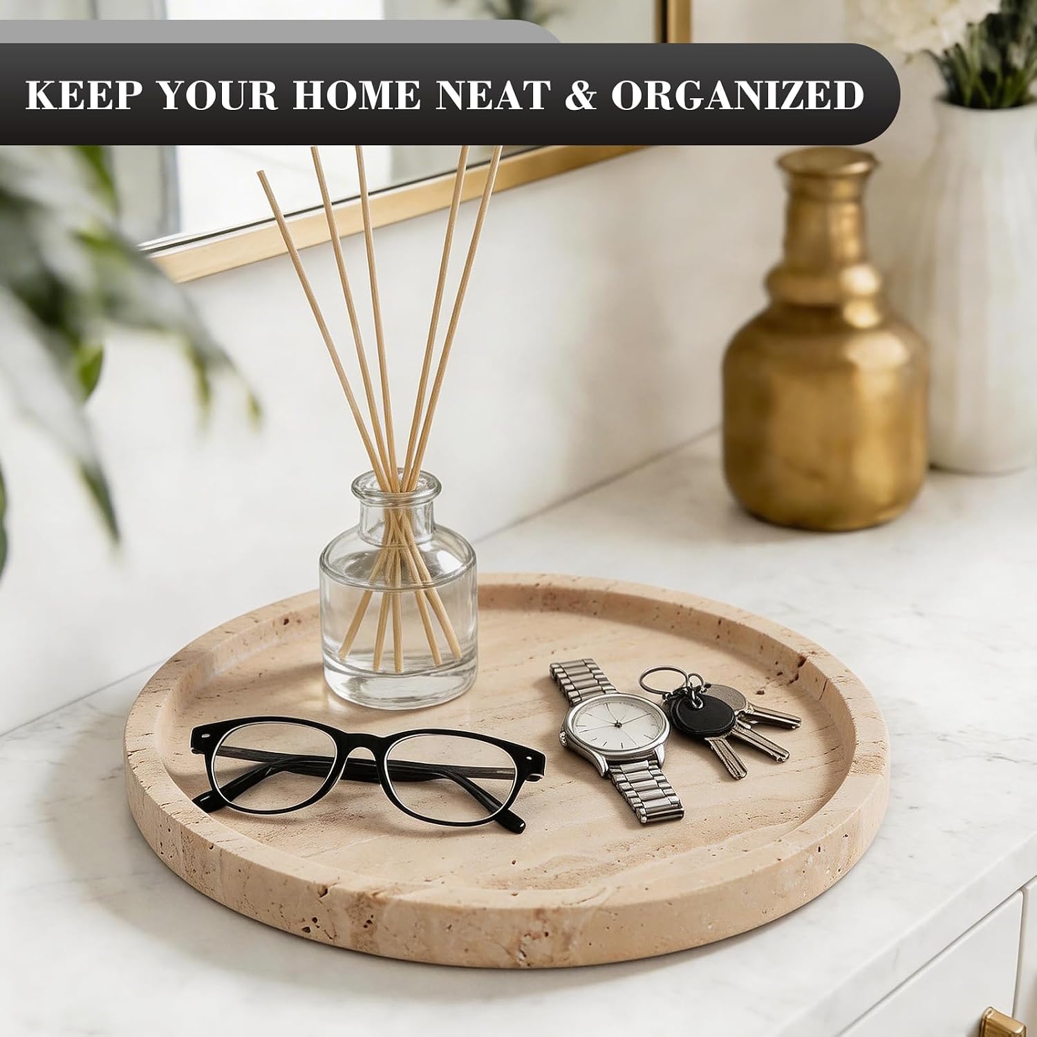 Natural Round Marble Tray / Beige