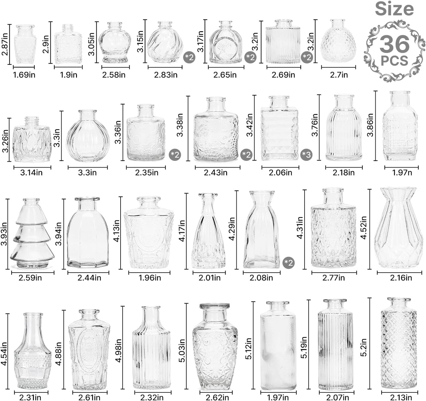 Glass Bud Vase Pcs / Clear / Set of 36