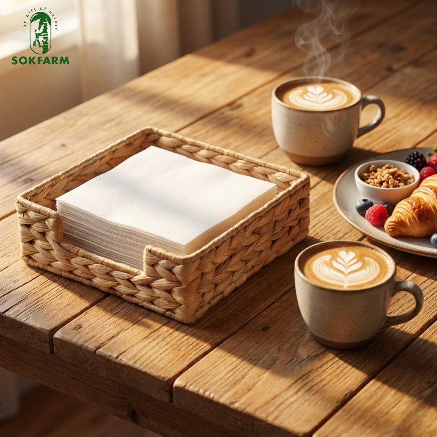 Square Wicker Tissue Tray for Dining Table