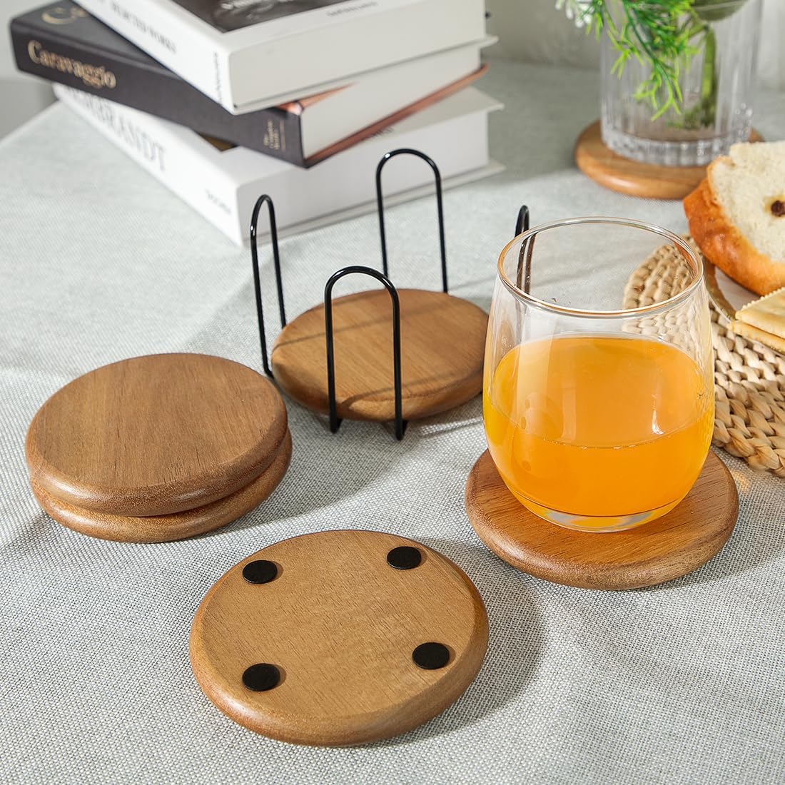 Holder / Rustic Wood Coasters / 3.93 Inch / Set of 6