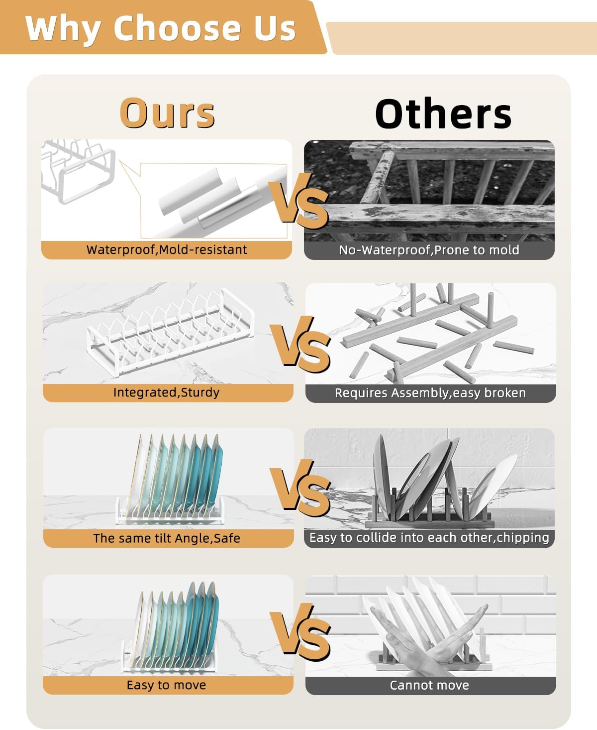 Plate Organizer for Cabinet -2Pack,Dish Rack Organizer for Cabinet Kitchen Countertop Drawer Space Saver，8 Slots