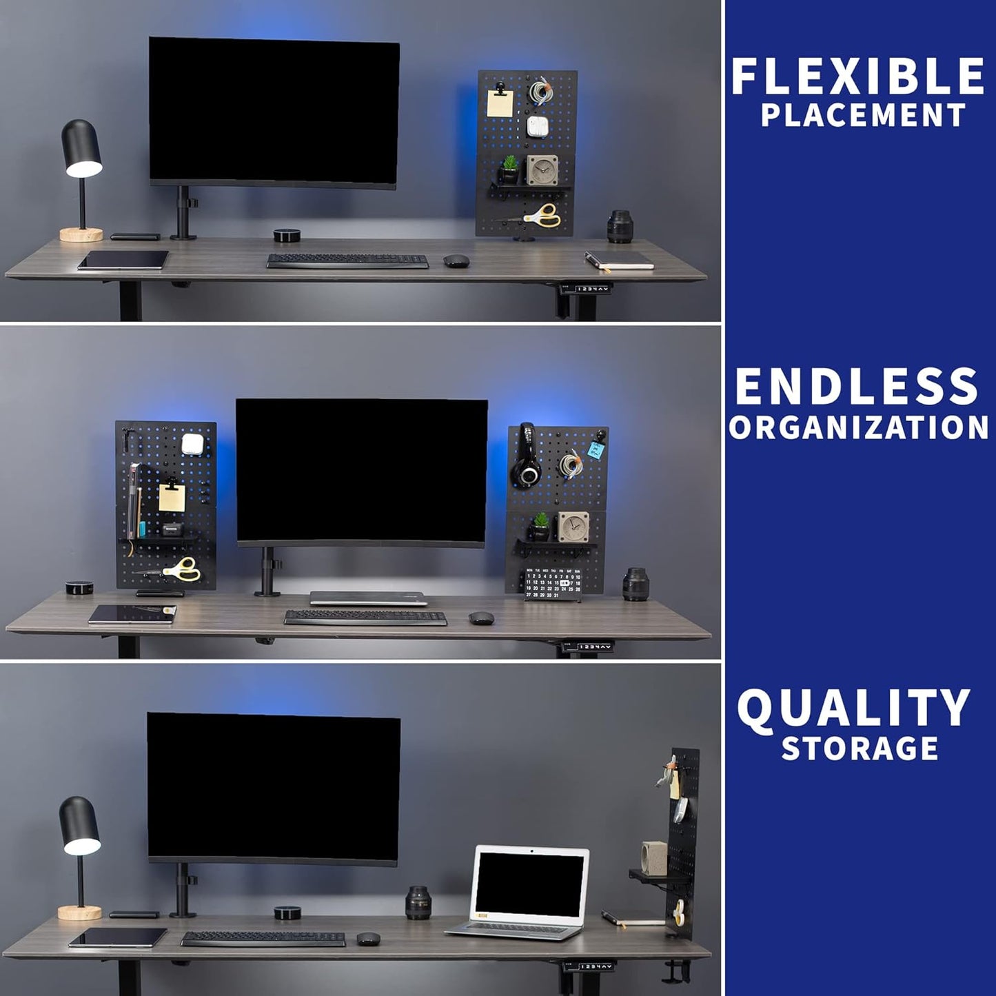 VIVO Black Clamp-on 12 x 20 inch Desk Pegboard, PP-DK12B | Steel Privacy Panel, Magnetic Peg Board, Office Accessory
