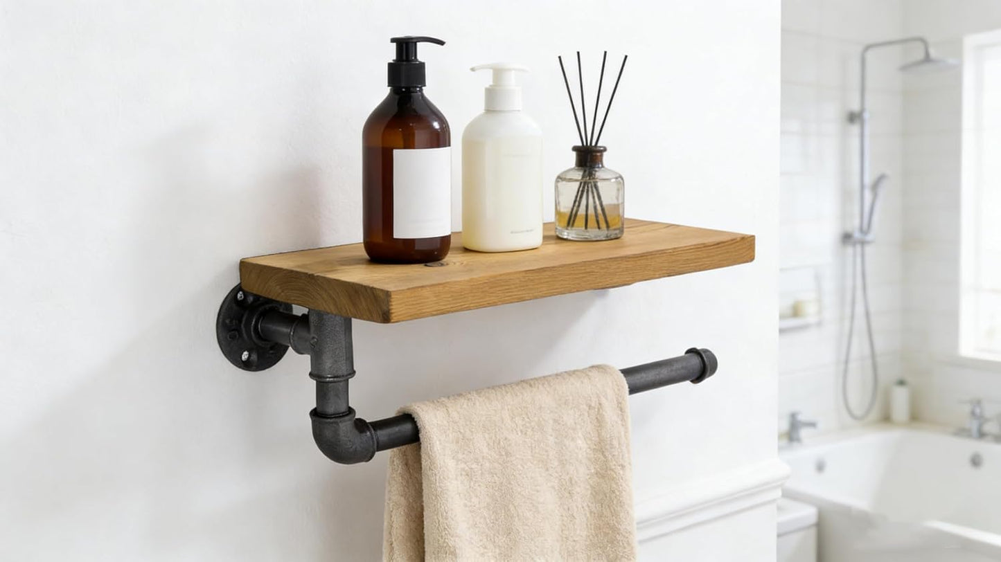 Industrial Vintage Paper Towel Holder Gordon with 13"x6" Shelf Spice Rack TPD-004, Steampunk Loft Style Wall Mount