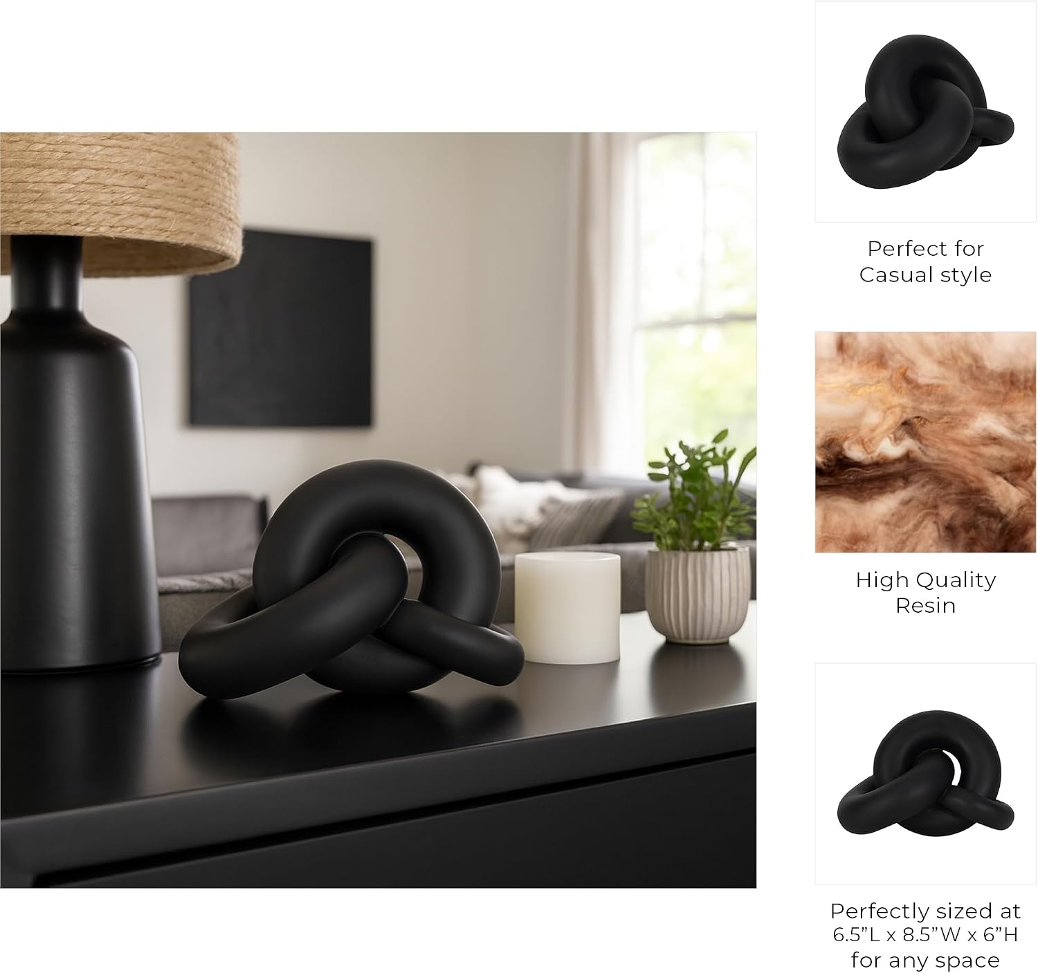 Resin Knot Sculpture / 7.0" H / Black