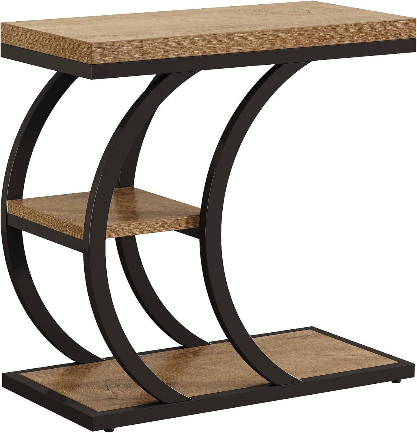 3-Tier Narrow Wood Couch C-Shaped Side Table