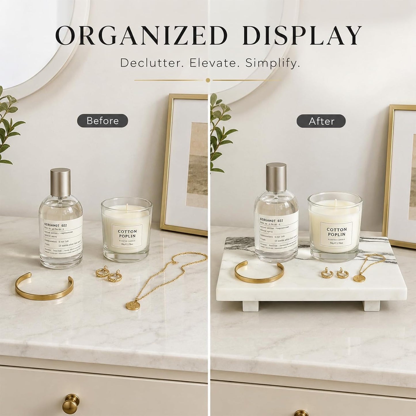 Candle / Natural Marble Pedestal Stand / White / 9.84 Inch