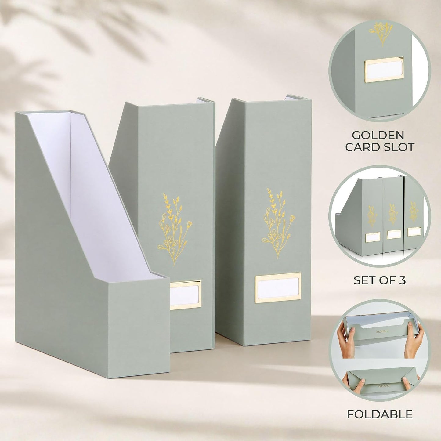 Beautiful Magazine Holder Set Of 3 - Sturdy File Holder for Desk Or Shelves | The Perfect Office Storage to