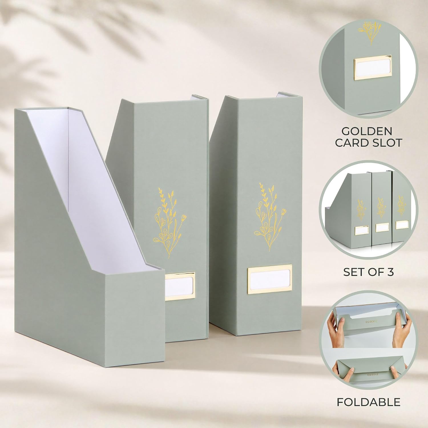 Beautiful Magazine Holder Set Of 3 - Sturdy File Holder for Desk Or Shelves | The Perfect Office Storage to