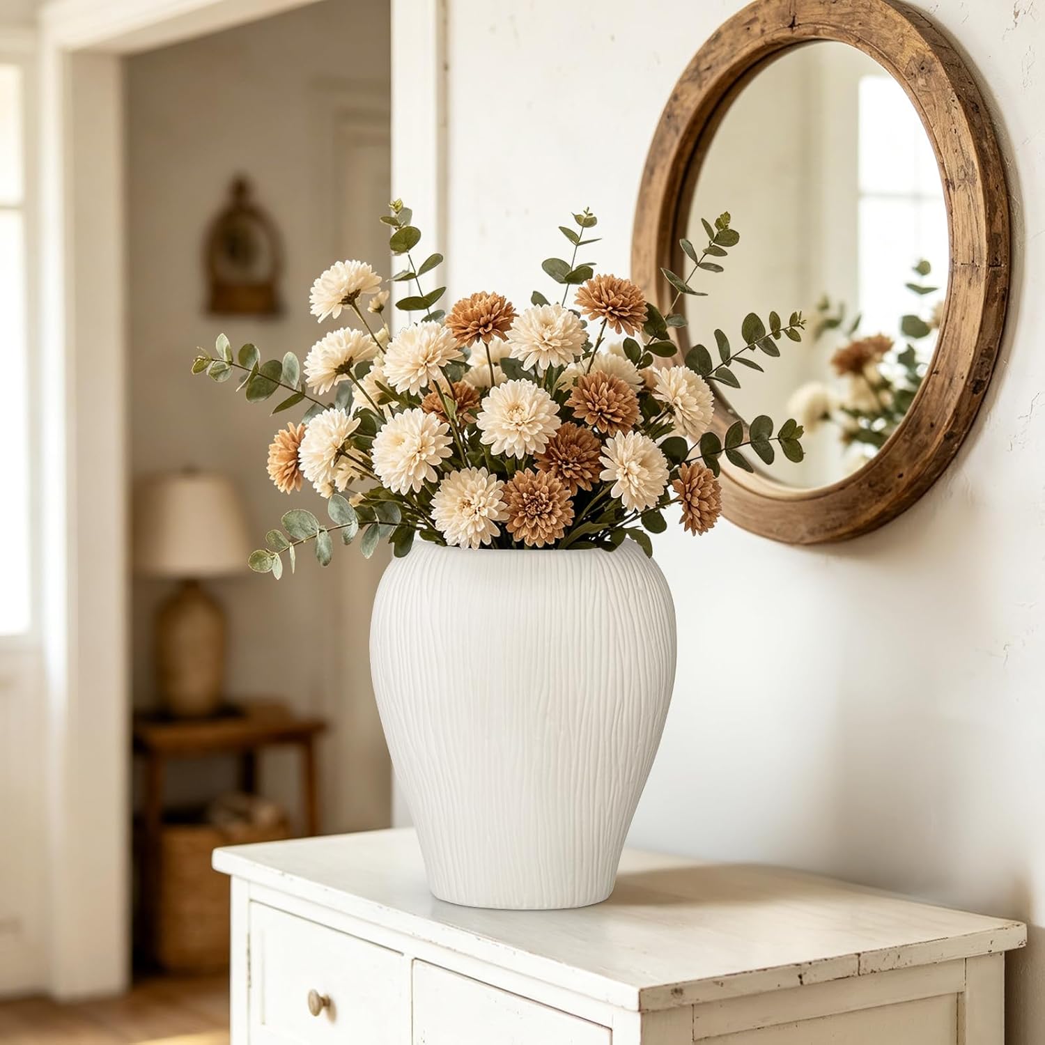 Slim Flat Ceramic Vase / White / Set of 13
