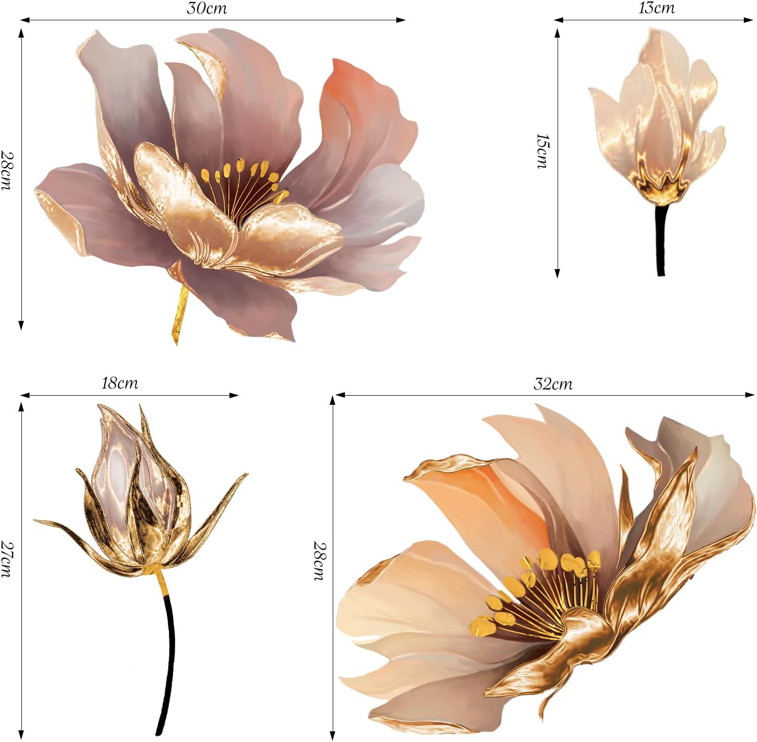 Vinyl Wall Sticker / 3d Flower / Gold