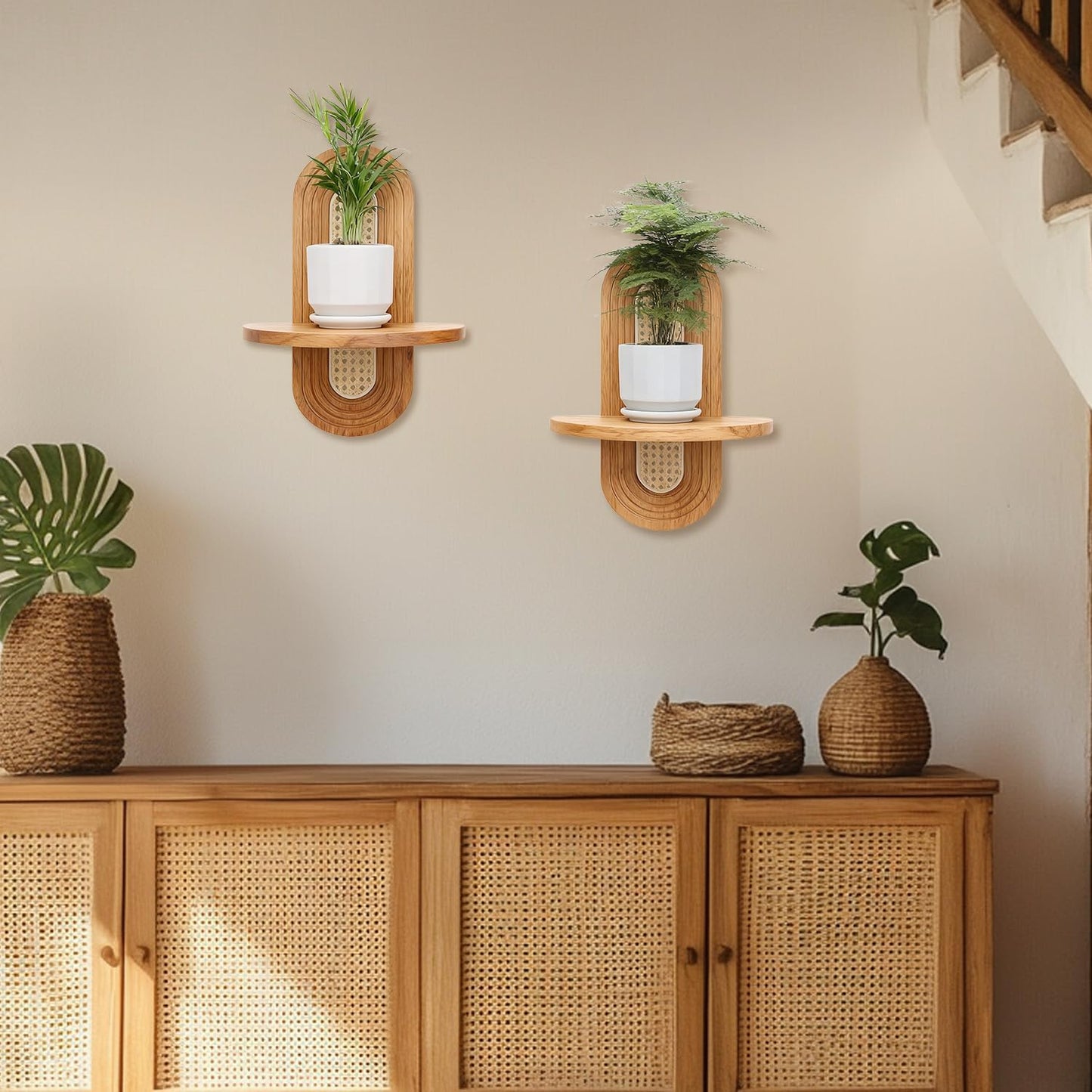 Floating Shelves / Rattan Plant Shelf / Natural / Set of 2
