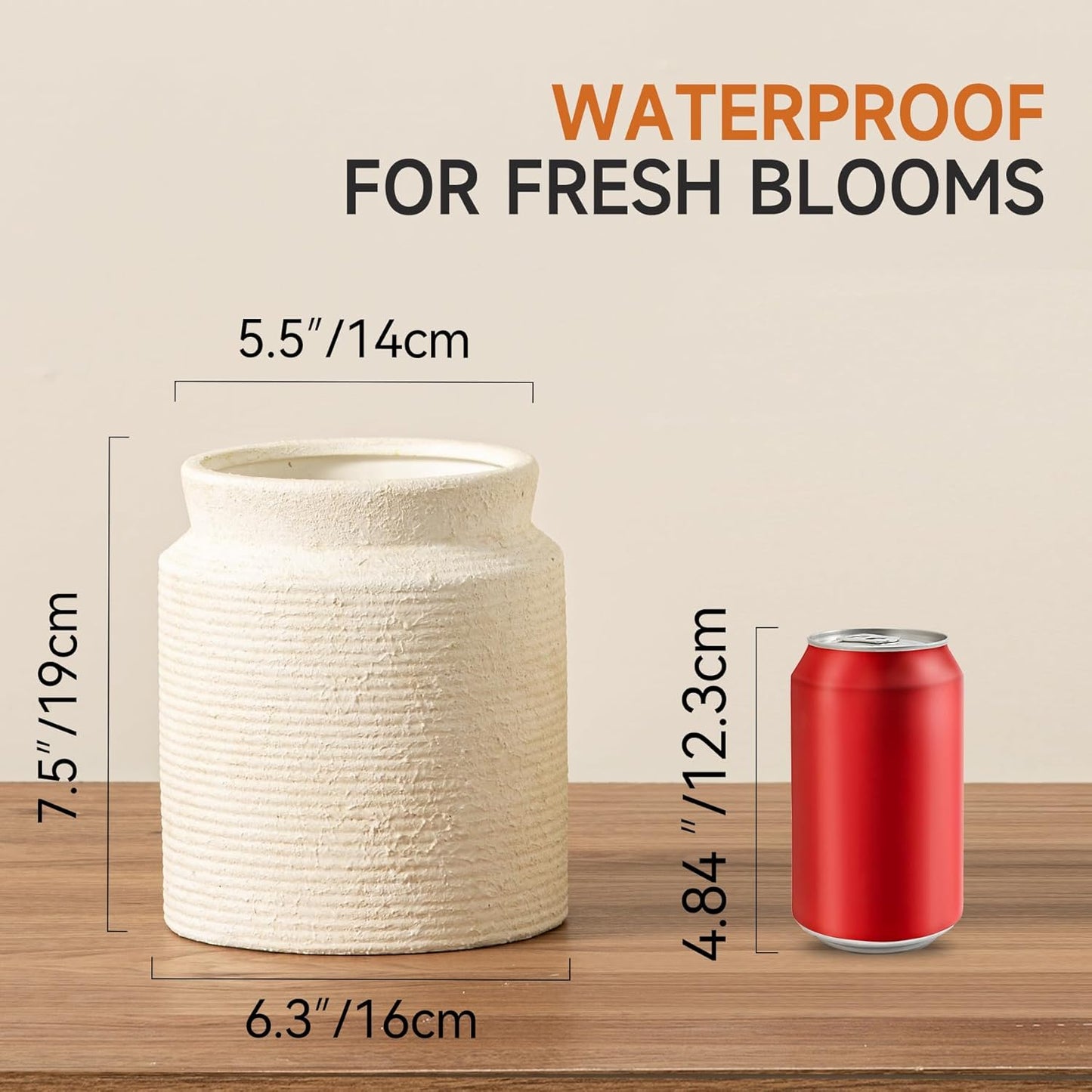 Ceramic Flower Vase Farmhouse Rustic Vase / 01-m-off White / 7.5 Inch