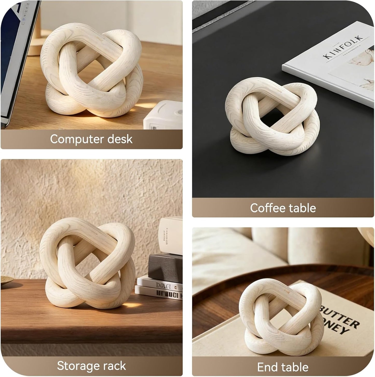 3 Link Decor Wood Knot Wooden Chain Link Decorations Hand Carved Decorative Wooden Knot for Coffee