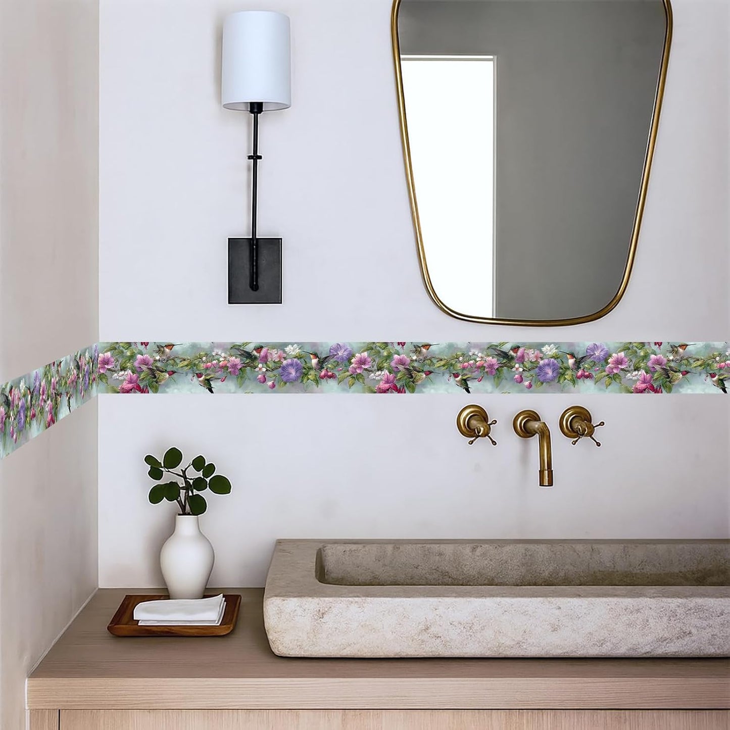 Morning Glory Wallpaper Border Removable Wall Border Peel and Stick / Pink Purple Flower / 196 x 4