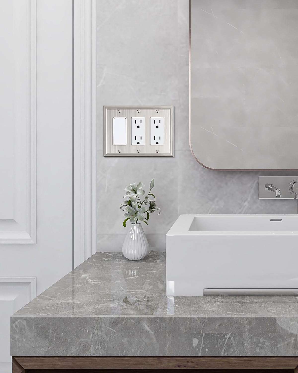 2-Pack Zinc Alloy Tripple Decorator Outlet Cover Plate, Solid Switch Cover | Durable Wall Plates for Electrical