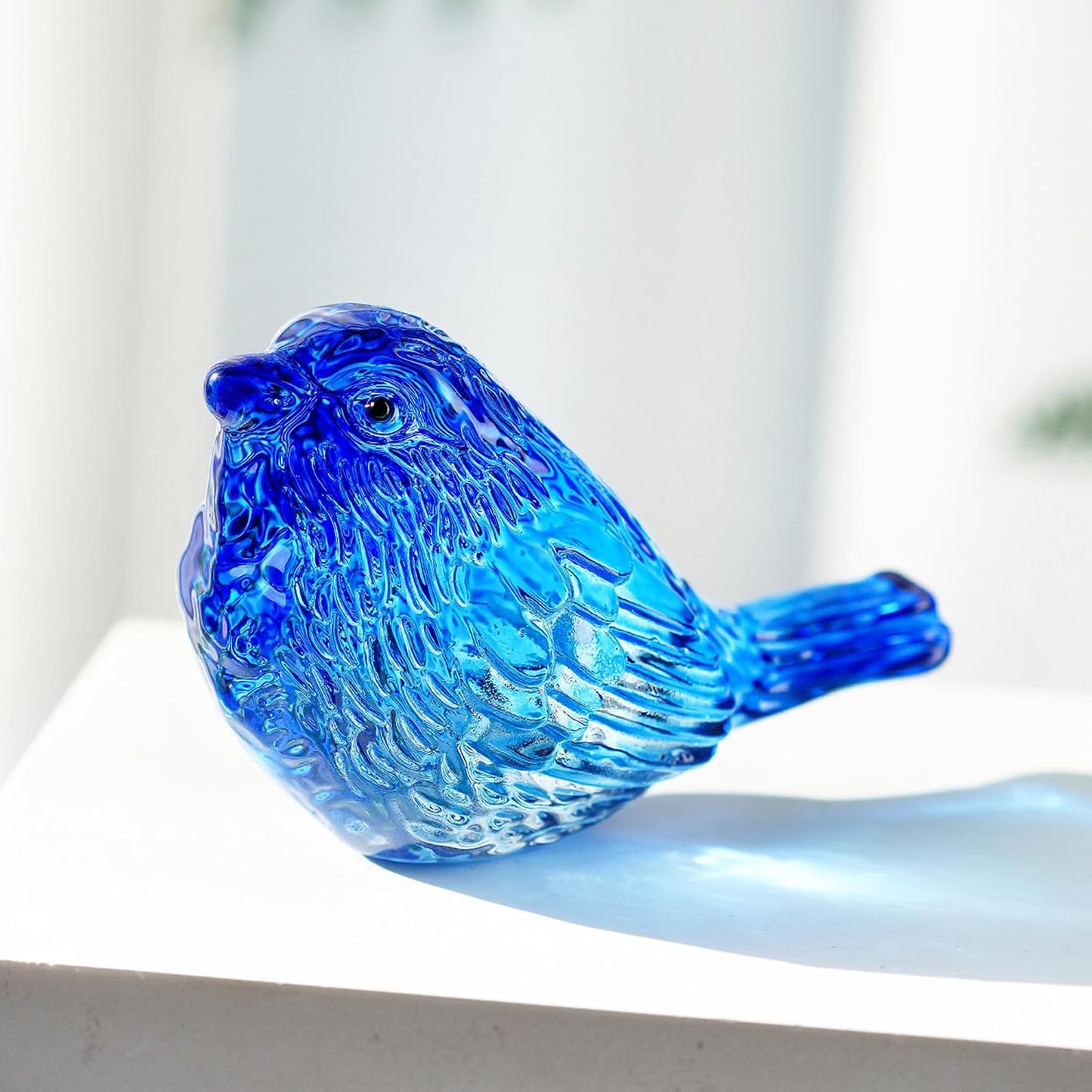 3" Glass Bird Figurine Miniature Blown Glass Birds Bird Gifts for Bird Lovers / Blue / Set of 2